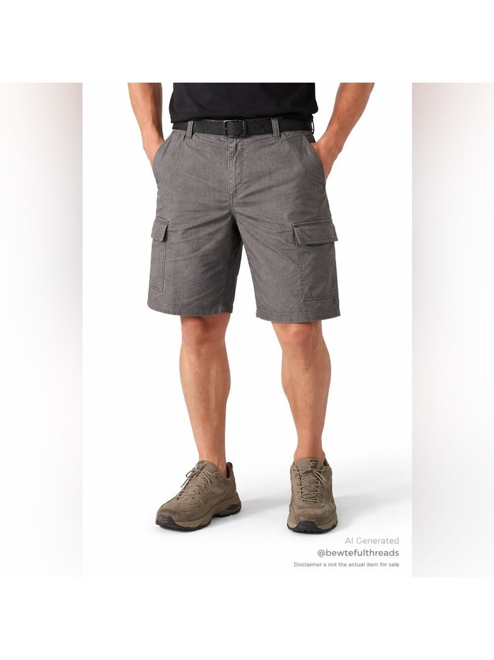 BC Clothing Men’s 40 Grey Stretch Cargo Shorts Elastic Waist Utility